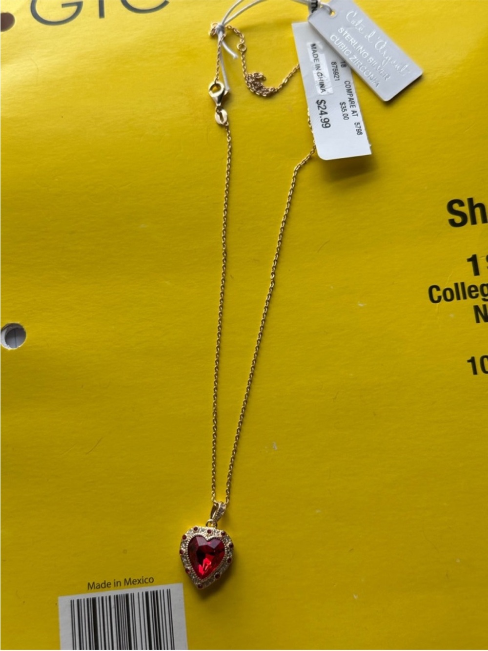 Gold-Tone Heart Pendant Necklace with Red Crystal Accent - Picture 2 of 3